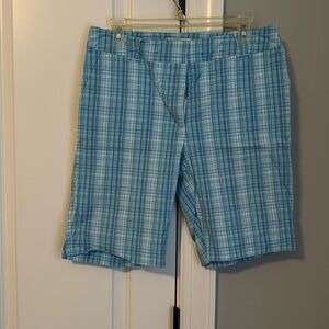 Women’s blue plaid golf shorts